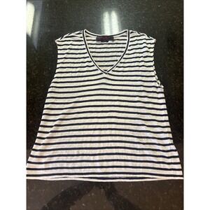 Alice And Olivia By Stacey Bendet AIR Linen Tank Blouse Shirt V-neck Sz Sm Navy